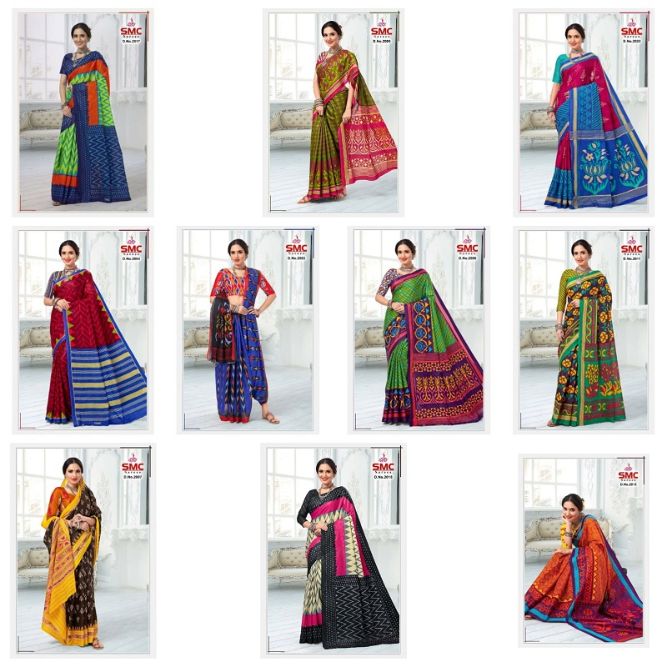 Smc Ikkat Casual Daily Wear Cotton Printed Designer Saree Collection